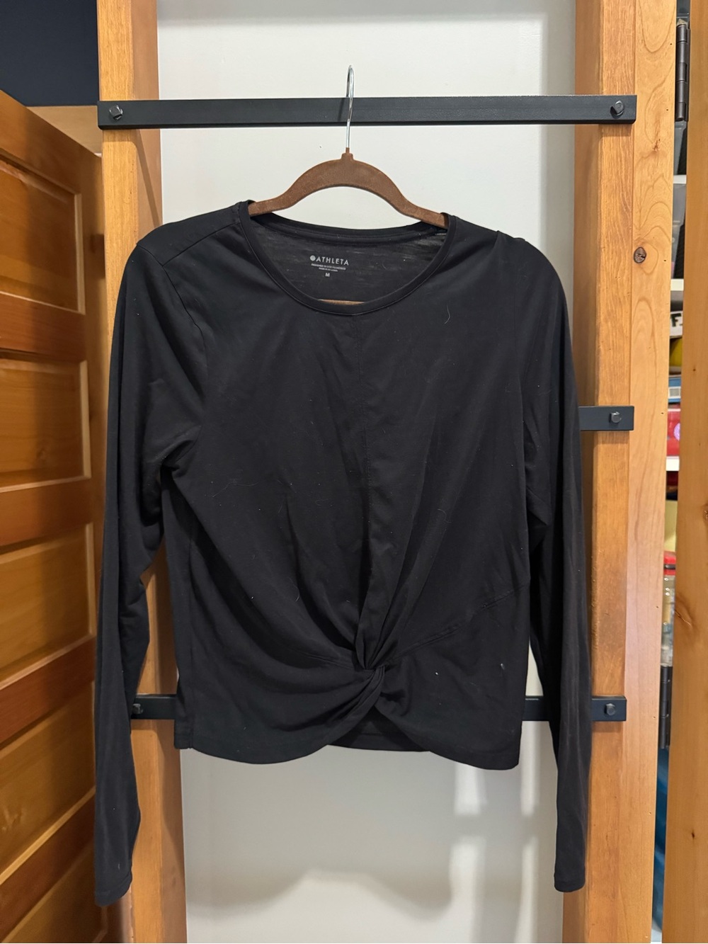 Athleta Black Long Sleeve Twist-Hem Top
